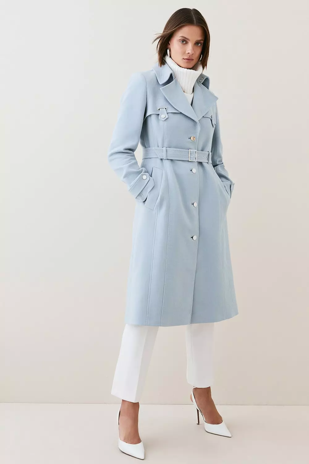 Italian Moleskin Belted Longline Coat | Karen Millen